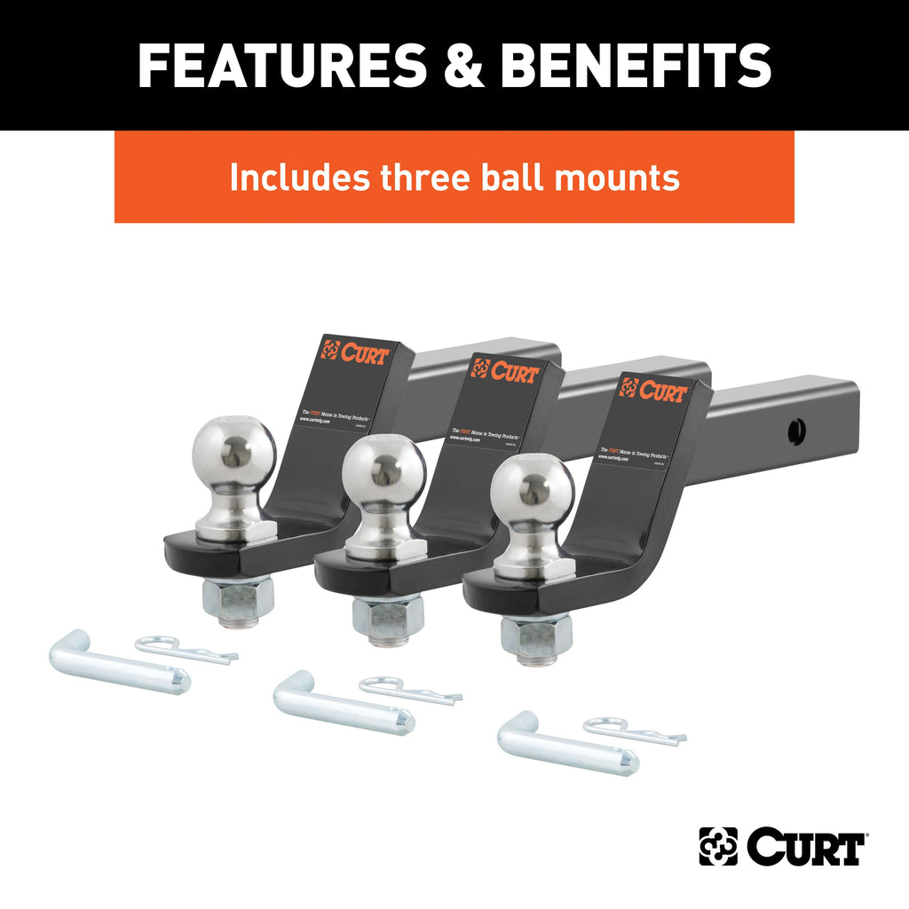CURT 45057 Loaded Ball Mounts with 2" Balls (2" Shank, 7,500 lbs., 4" Drop, 3-Pack)
