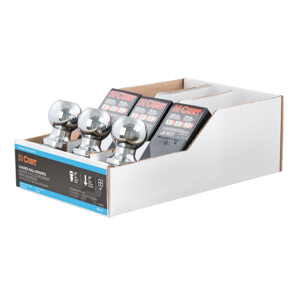CURT 45057 Loaded Ball Mounts with 2" Balls (2" Shank, 7,500 lbs., 4" Drop, 3-Pack)