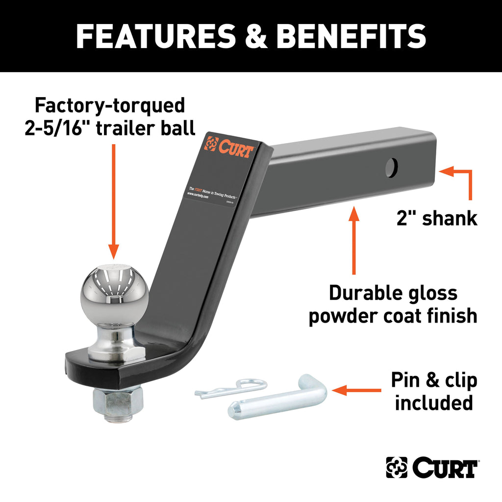 CURT 45065 Loaded Ball Mount with 2-5/16" Ball (2" Shank, 7,500 lbs., 6" Drop)