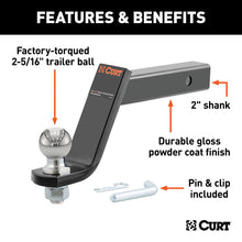 Load image into Gallery viewer, CURT 45065 Loaded Ball Mount with 2-5/16" Ball (2" Shank, 7,500 lbs., 6" Drop)