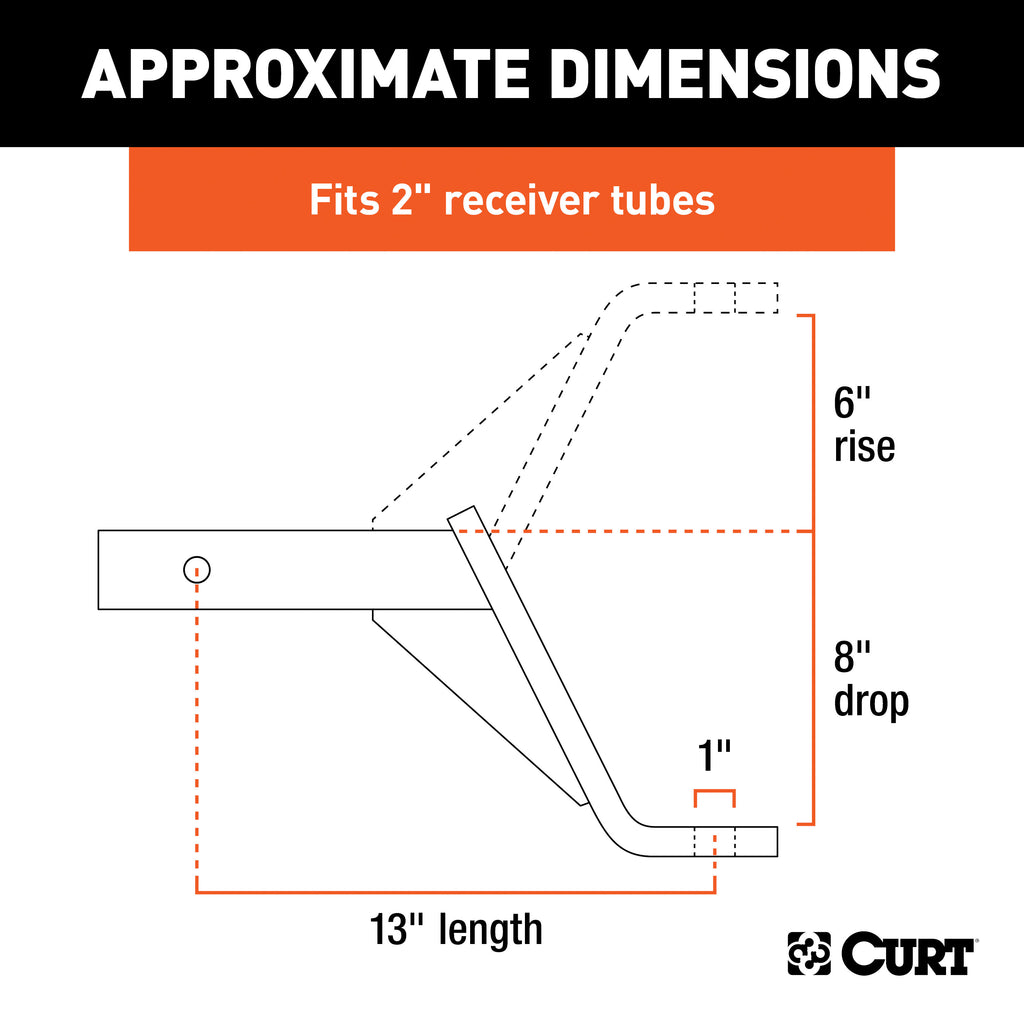 CURT 45100 Class 3 Ball Mount (2" Shank, 5,000 lbs., 8" Drop, 13" Long)