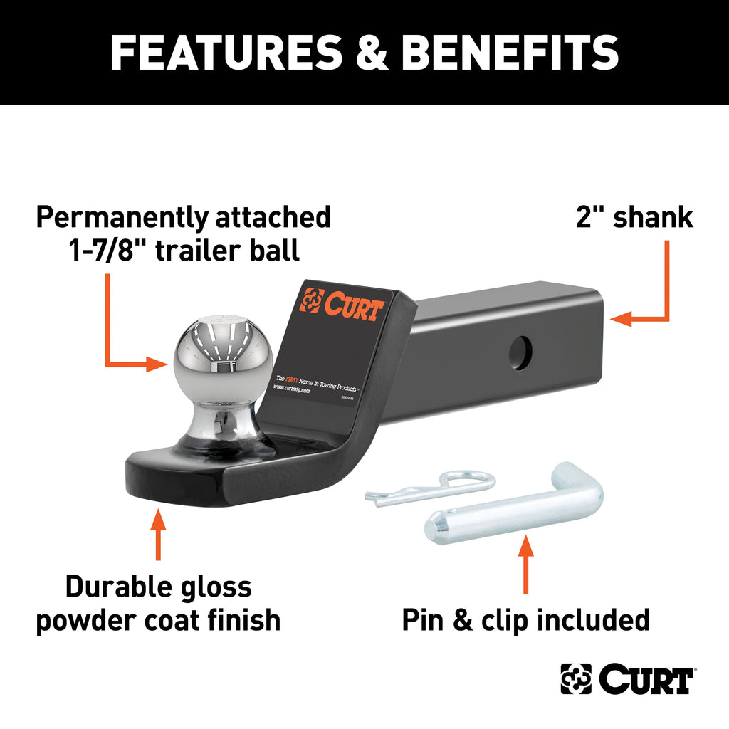 CURT 45131 Fusion Ball Mount with 1-7/8" Ball (2" Shank, 5,000 lbs., 2" Drop)