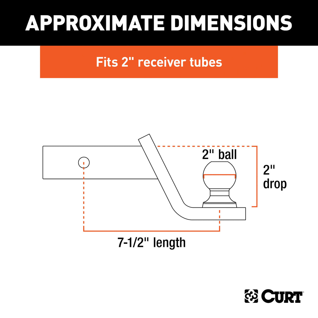 CURT 45134 Fusion Ball Mount with 2" Ball (2" Shank, 7,500 lbs., 2" Drop)