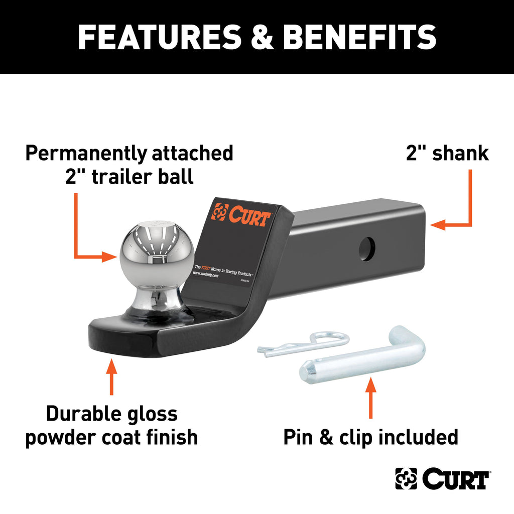 CURT 45134 Fusion Ball Mount with 2" Ball (2" Shank, 7,500 lbs., 2" Drop)