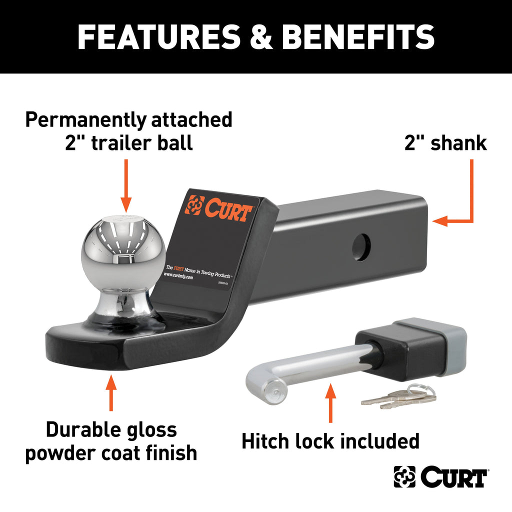 CURT 45141 Towing Starter Kit with 2" Ball (2" Shank, 7,500 lbs, 2" Drop)