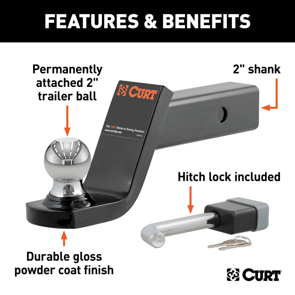 CURT 45142 Towing Starter Kit with 2" Ball (2" Shank, 7,500 lbs, 4" Drop)
