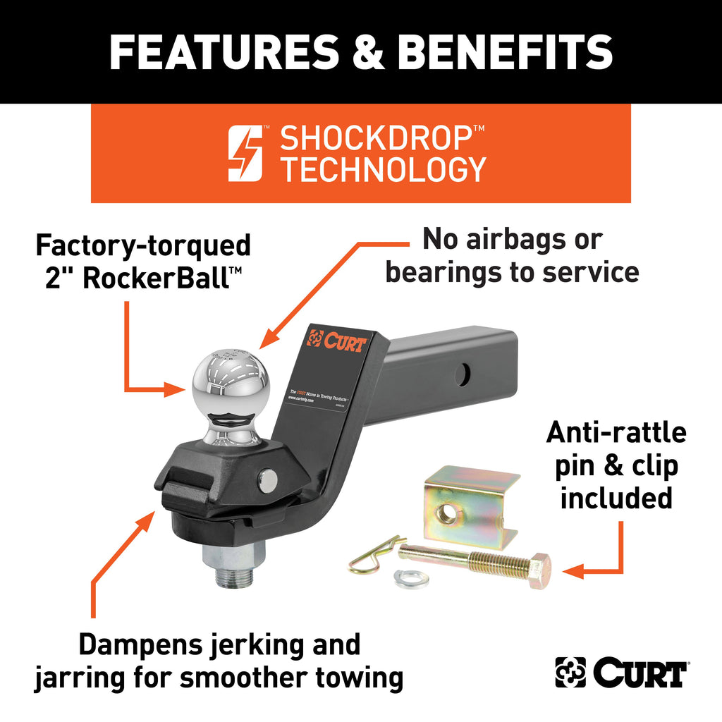 CURT 45143 RockerBall Cushion Hitch with 2" Ball (2" Shank, 7,500 lbs., 3" Drop)