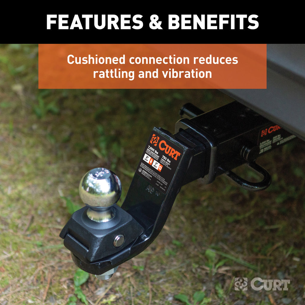 CURT 45143 RockerBall Cushion Hitch with 2" Ball (2" Shank, 7,500 lbs., 3" Drop)