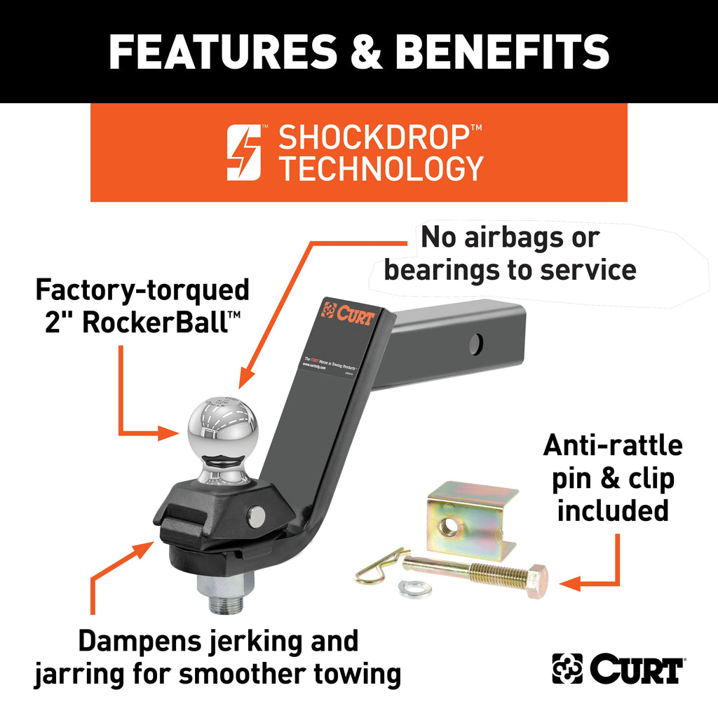 CURT 45144 RockerBall Cushion Hitch with 2" Ball (2" Shank, 7,500 lbs., 5" Drop)