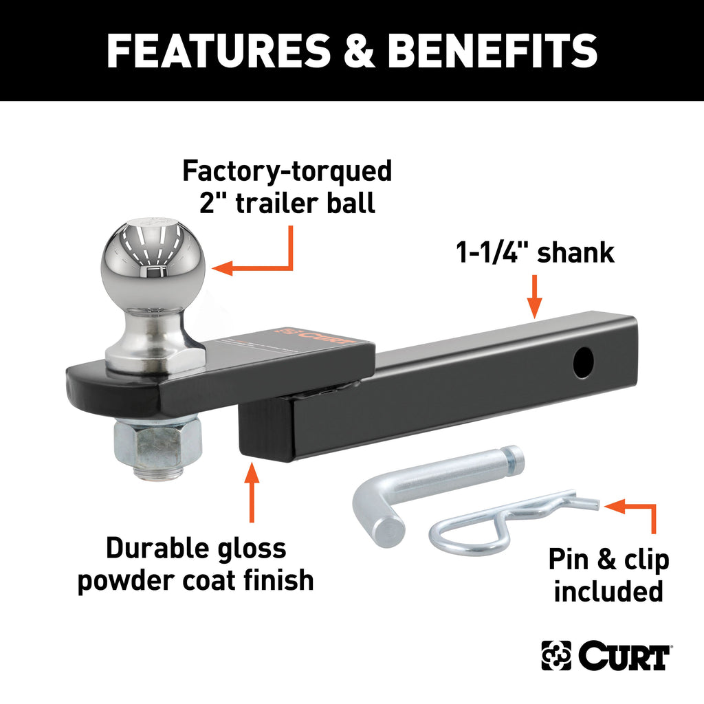 CURT 45147 Towing Starter Kit with 2" Ball (1-1/4" Shank, 3,500 lbs, 3/4" Rise)