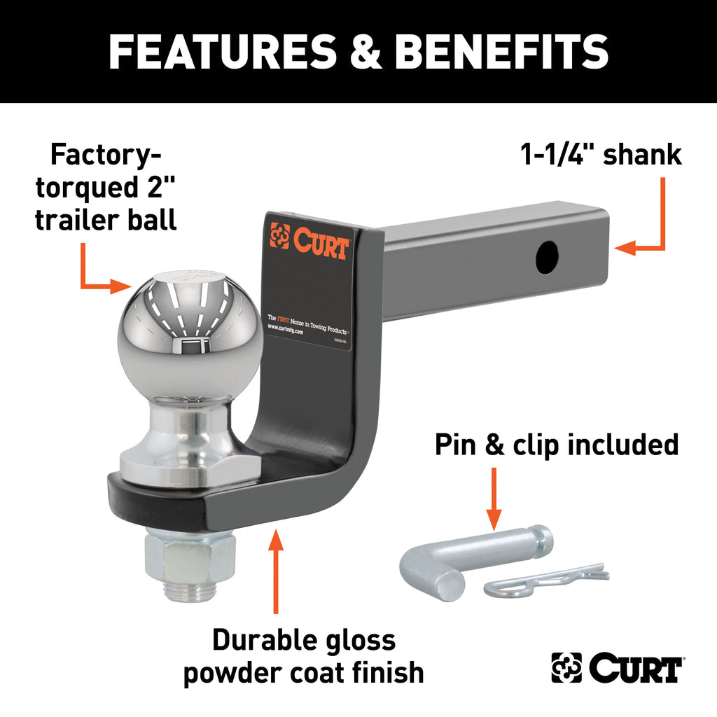 CURT 45148 Towing Starter Kit with 2" Ball (1-1/4" Shank, 3,500 lbs, 3-1/4" Drop)