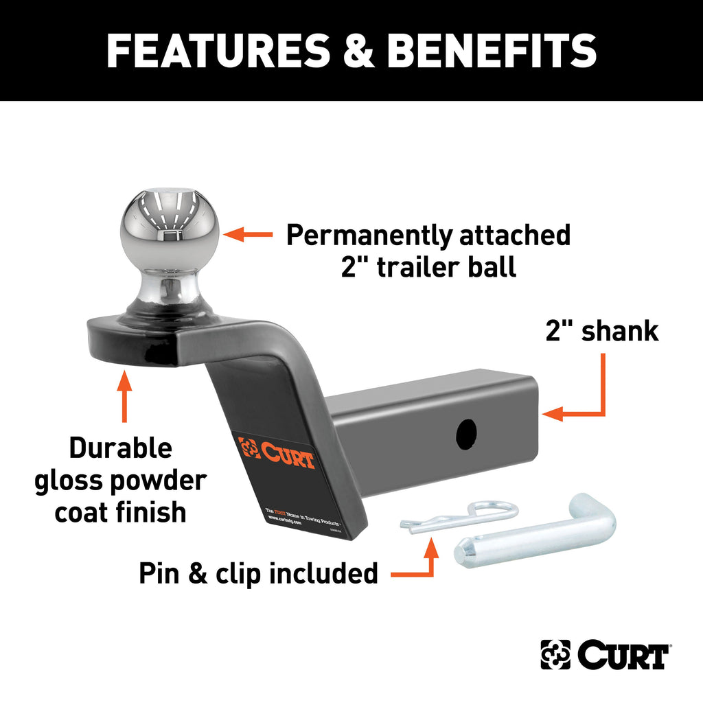CURT 45155 Fusion Ball Mount with 2" Ball (2" Shank, 7,500 lbs., 2" Rise)