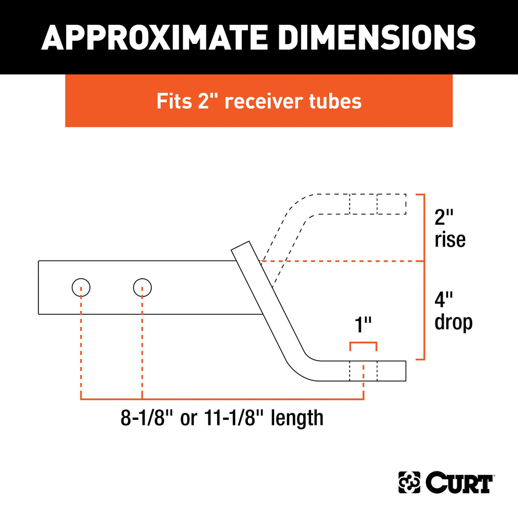CURT 45230 Dual-Length Ball Mount (2" Shank, 7,500 lbs., 4" Drop, 8-1/8" or 11-1/8" Long)