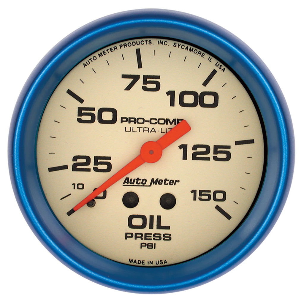 AutoMeter 4523 GAUGE, OIL PRESS, 2 5/8", 150PSI, MECH., GLOW IN THE DARK, ULTRA-NITE