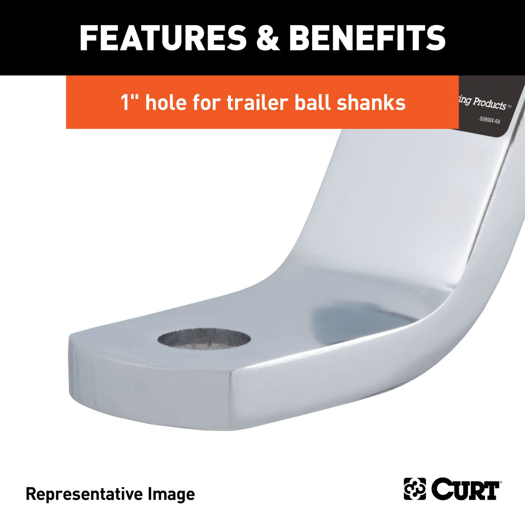 CURT 45290 Class 3 Ball Mount (2" Shank, 7,500 lbs., 2" Drop, 7-1/2" Long, Chrome)