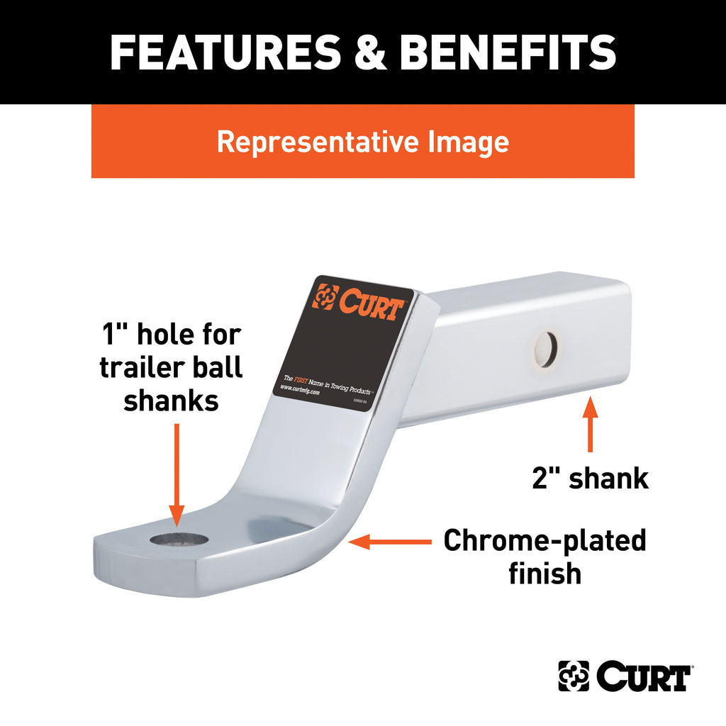 CURT 45297 Class 3 Ball Mount (2" Shank, 7,500 lbs., 6" Drop, 9-1/4" Long, Chrome)