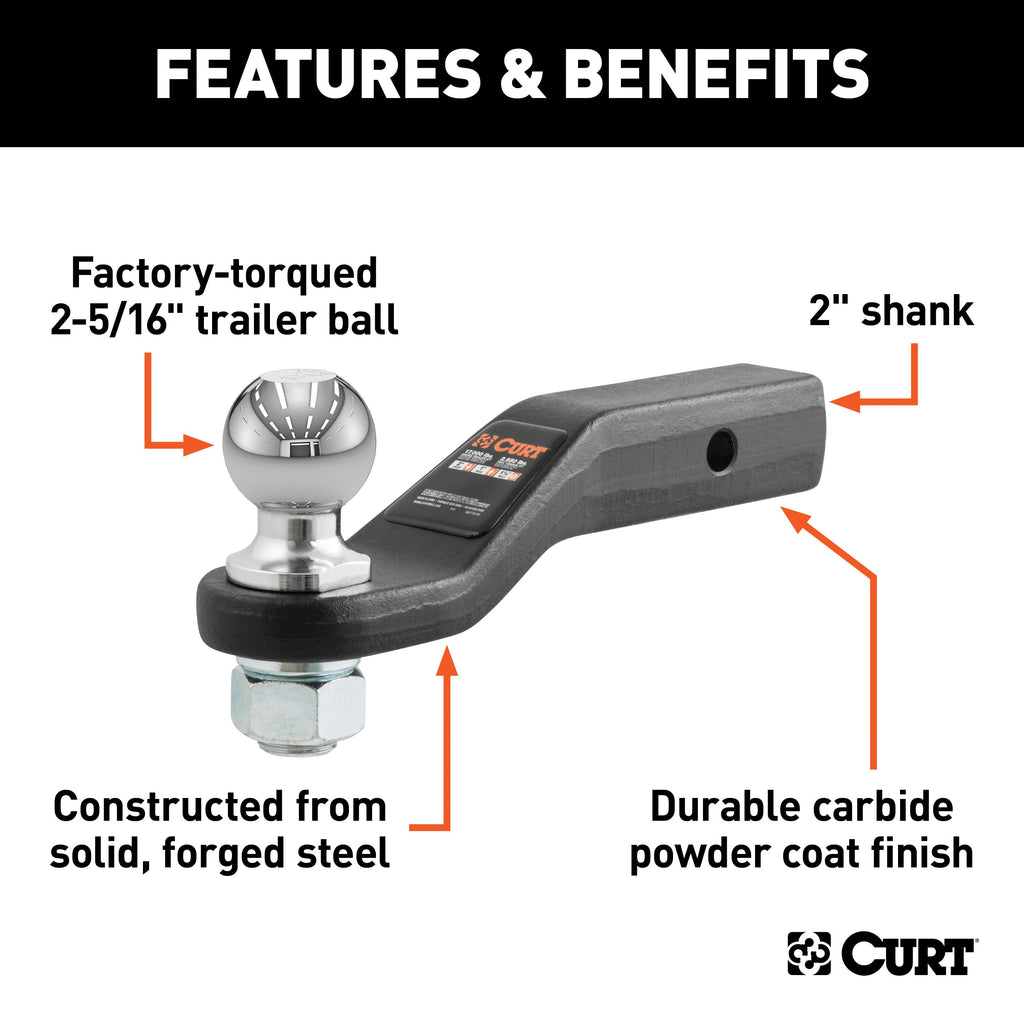CURT 45331 Loaded Forged Ball Mount with 2-5/16" Ball (2" Shank, 15,000 lbs., 2" Drop)