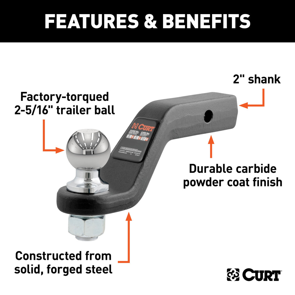 CURT 45332 Loaded Forged Ball Mount with 2-5/16" Ball (2" Shank, 15,000 lbs., 4" Drop)