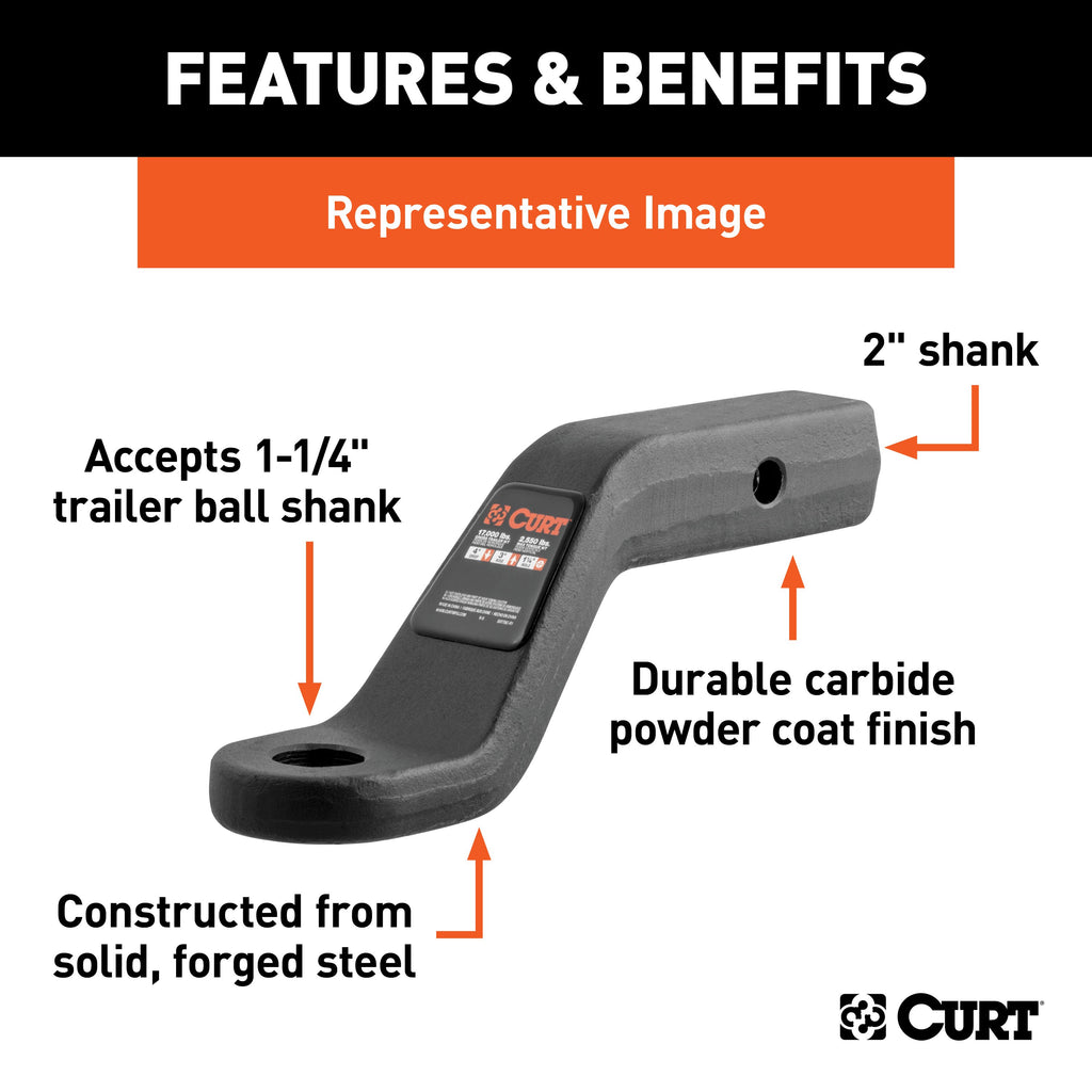 CURT 45340 Forged Ball Mount (2" Shank, 17,000 lbs., 2" Drop, 8-1/2" Long)