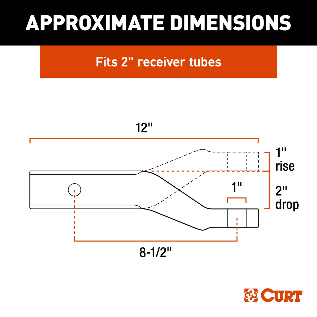 CURT 45360 Aluminum Ball Mount (2" Shank, 8,000 lbs, 2" Drop, 8-1/2" Long)