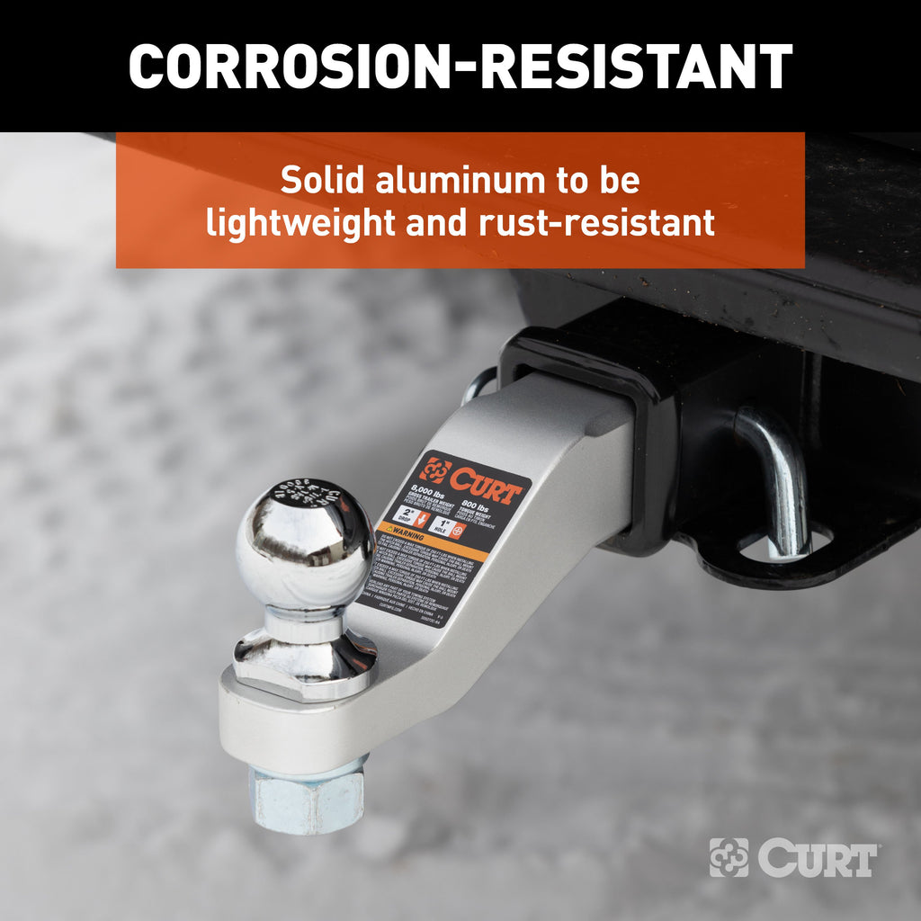 CURT 45360 Aluminum Ball Mount (2" Shank, 8,000 lbs, 2" Drop, 8-1/2" Long)