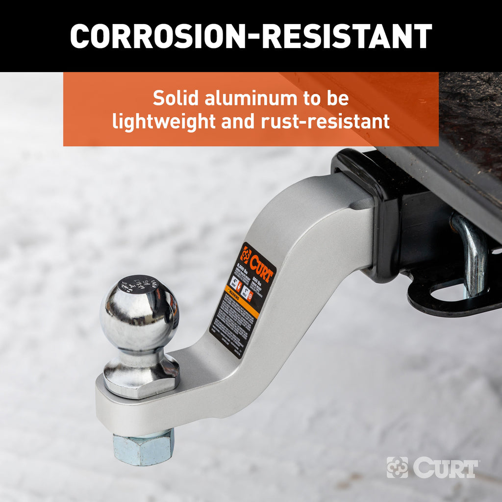 CURT 45361 Aluminum Ball Mount (2" Shank, 8,000 lbs, 4" Drop, 8-1/2" Long)