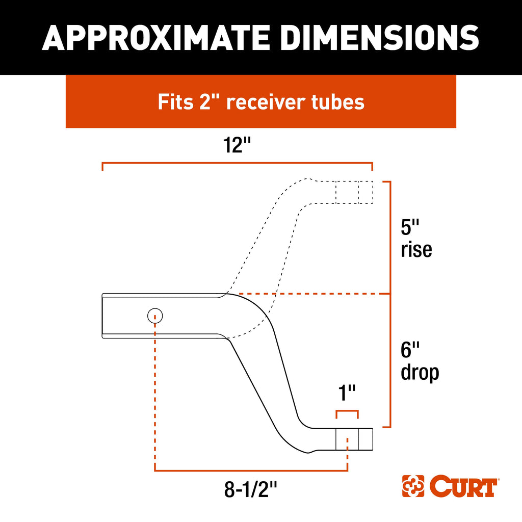 CURT 45362 Aluminum Ball Mount (2" Shank, 8,000 lbs, 6" Drop, 8-1/2" Long)