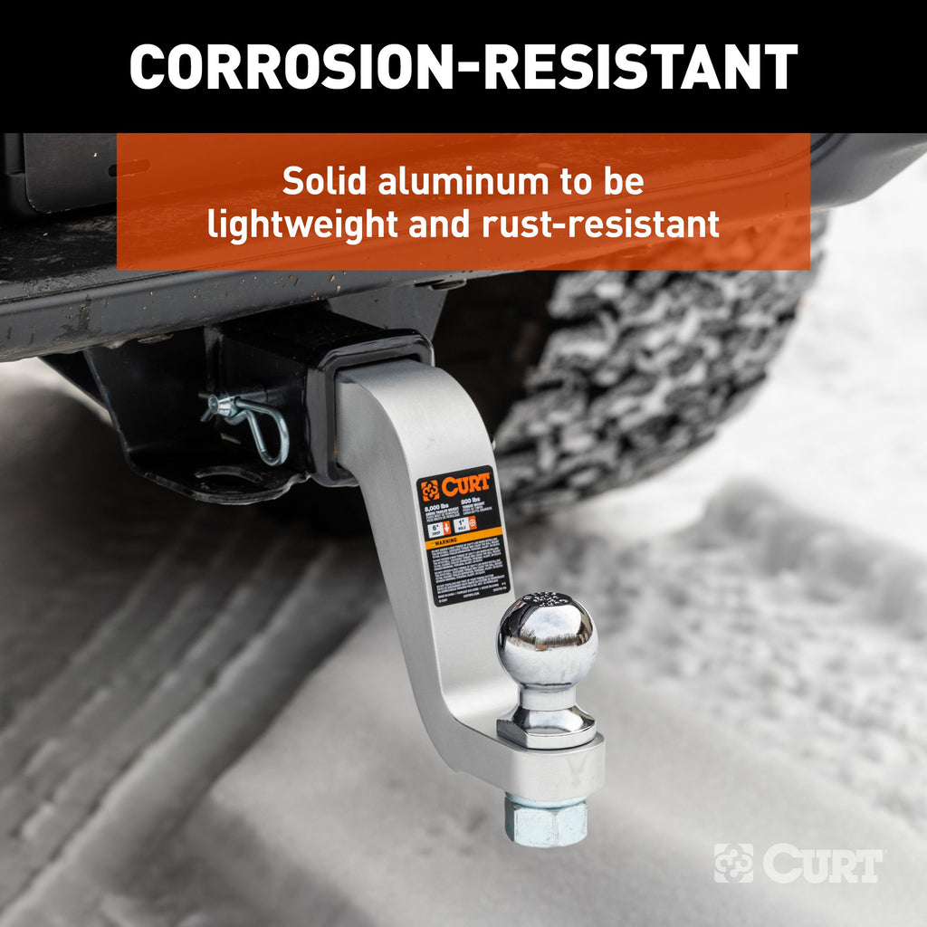 CURT 45362 Aluminum Ball Mount (2" Shank, 8,000 lbs, 6" Drop, 8-1/2" Long)