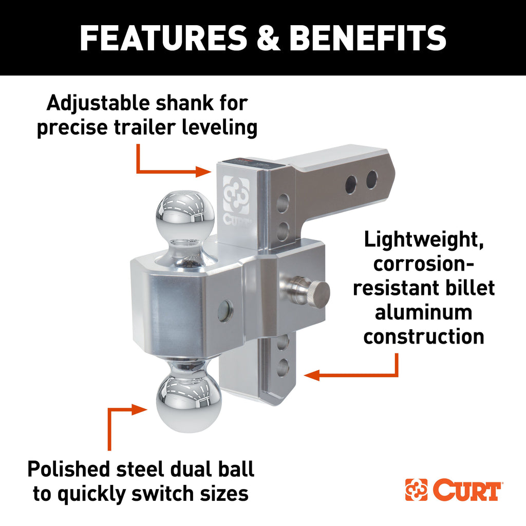 CURT 45363 AlumaLite Adjustable Aluminum Hitch with Dual Ball, 5-1/2" Drop
