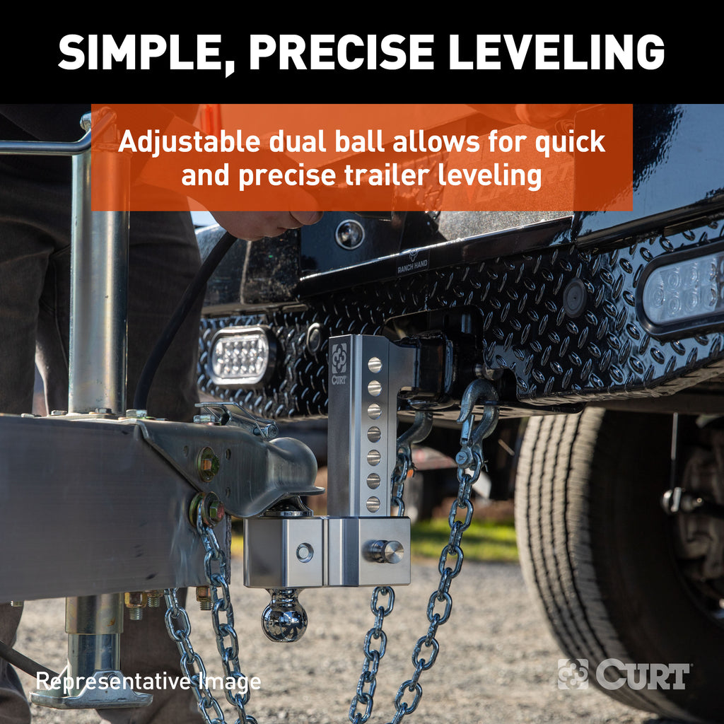 CURT 45364 AlumaLite Adjustable Aluminum Hitch with Dual Ball, 3-1/2" Drop