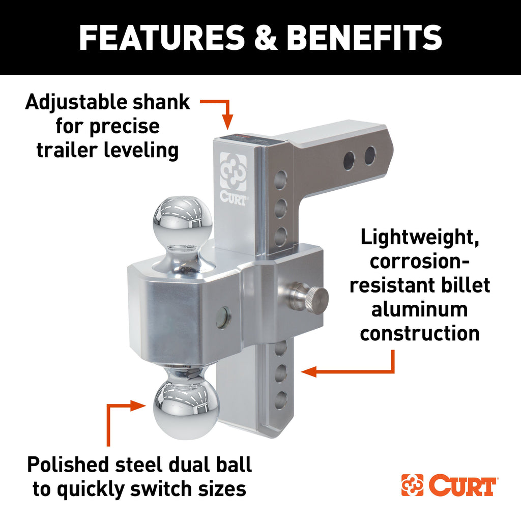 CURT 45365 AlumaLite Adjustable Aluminum Hitch with Dual Ball, 7-1/2" Drop