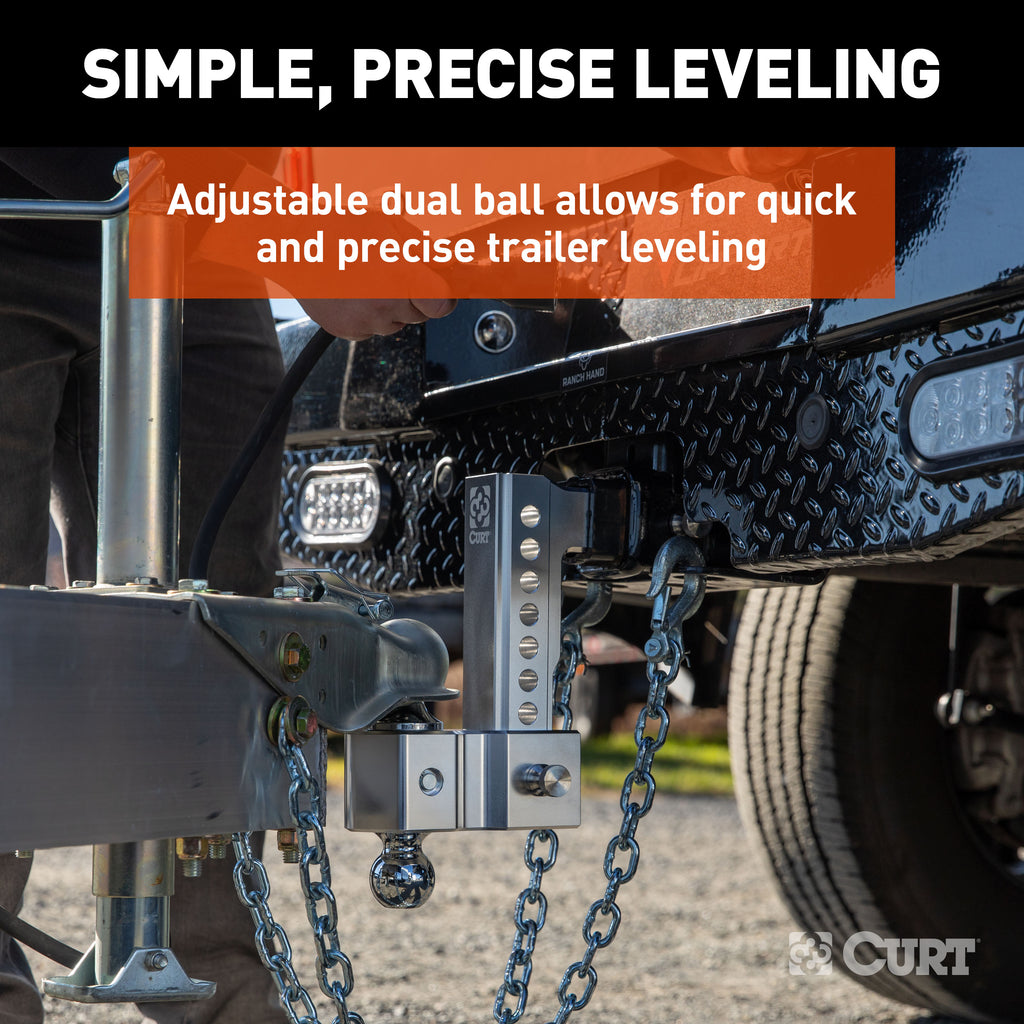 CURT 45365 AlumaLite Adjustable Aluminum Hitch with Dual Ball, 7-1/2" Drop