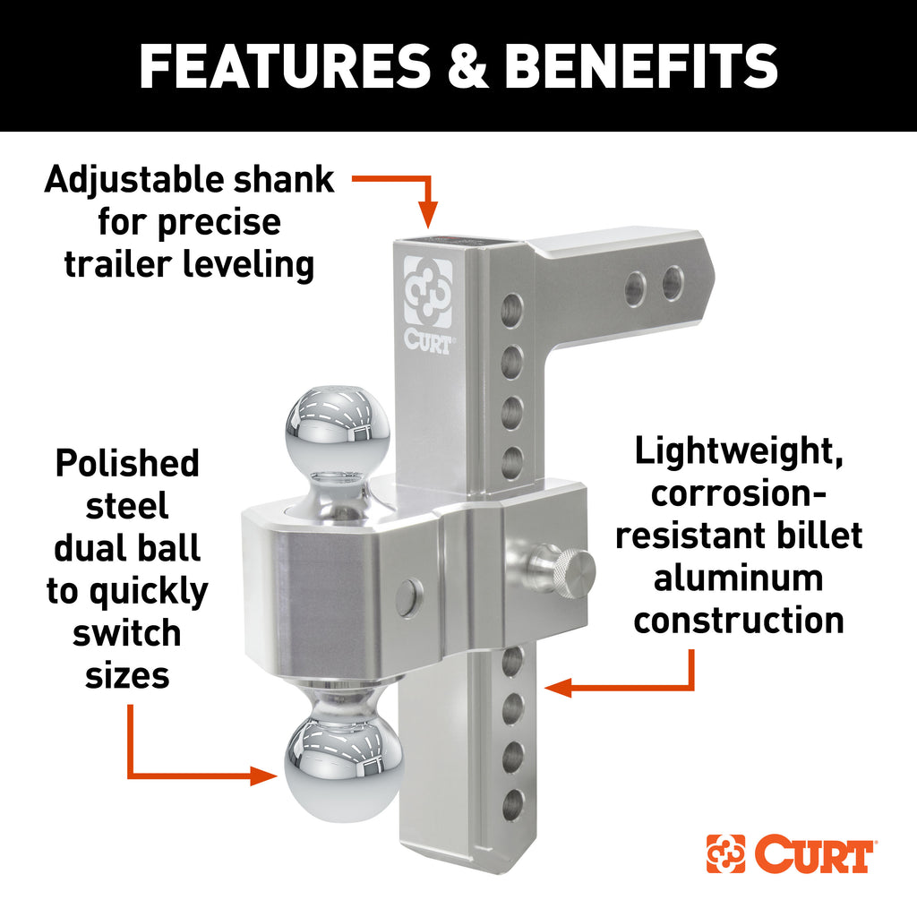 CURT 45366 AlumaLite Adjustable Aluminum Hitch with Dual Ball, 9-1/2" Drop
