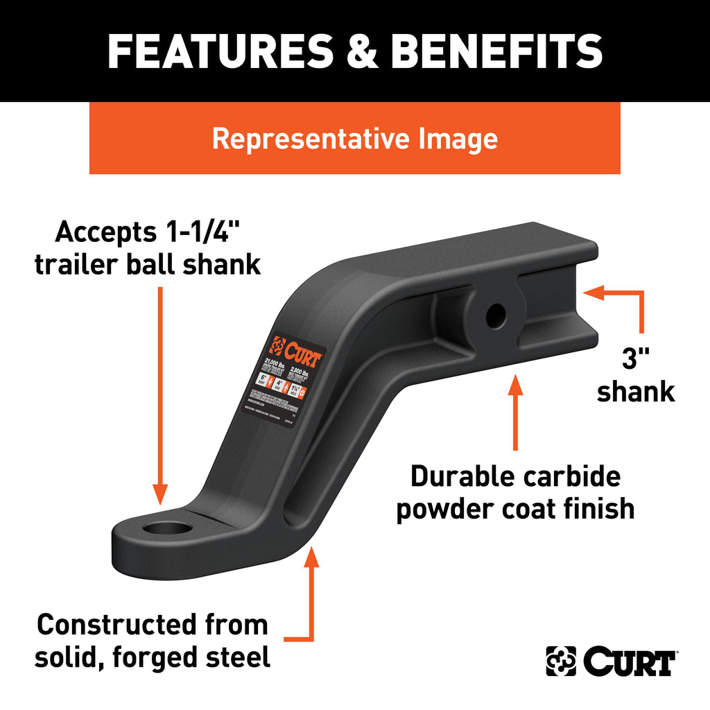 CURT 45430 Industrial Duty Forged Ball Mount (3" Shank, 21,000 lbs., 4" Drop, 9" Long)