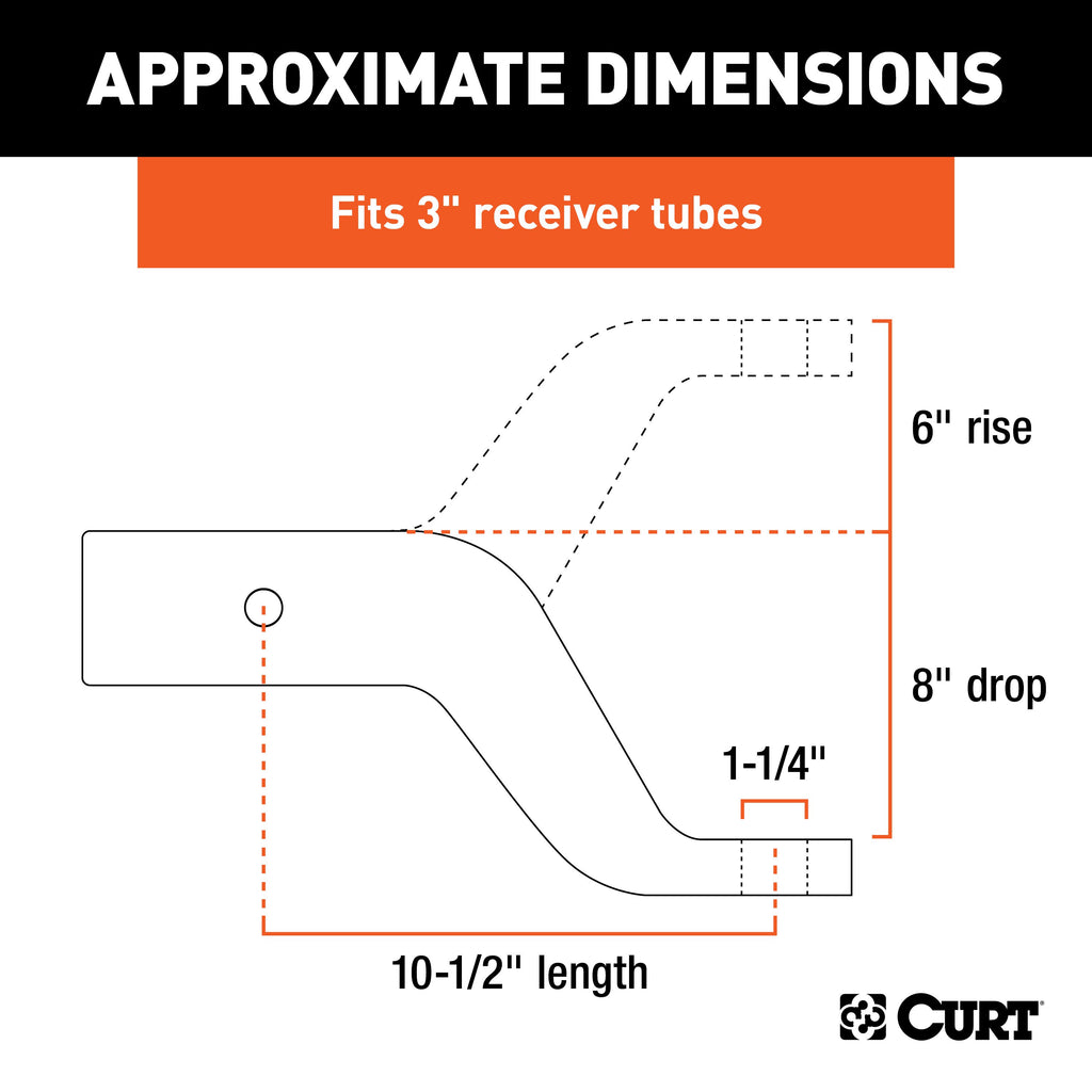 CURT 45432 Industrial Duty Forged Ball Mount (3" Shank, 21,000 lbs., 8" Drop, 10-1/2" Long)