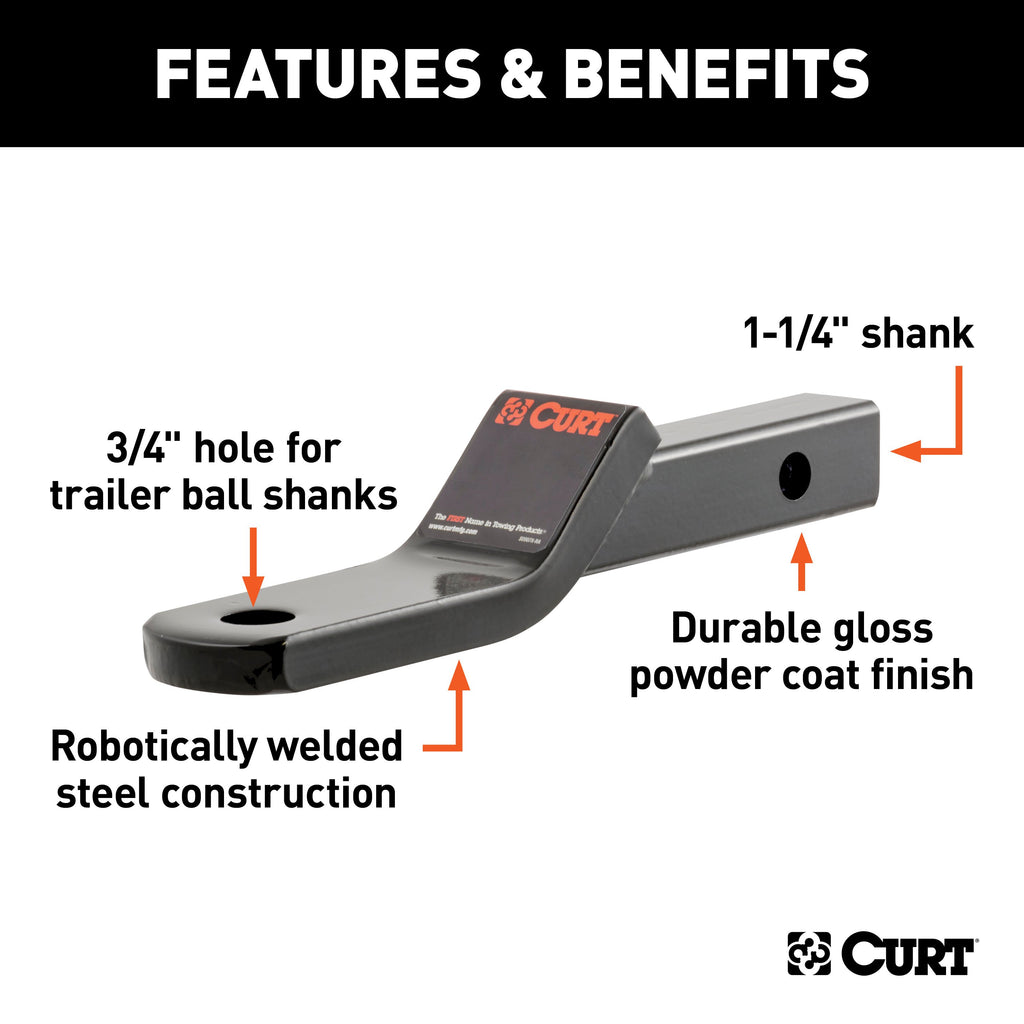 CURT 45503 Class 2 Ball Mount (1-1/4" Shank, 3,500 lbs., 1" Drop, 7-13/16" Long)