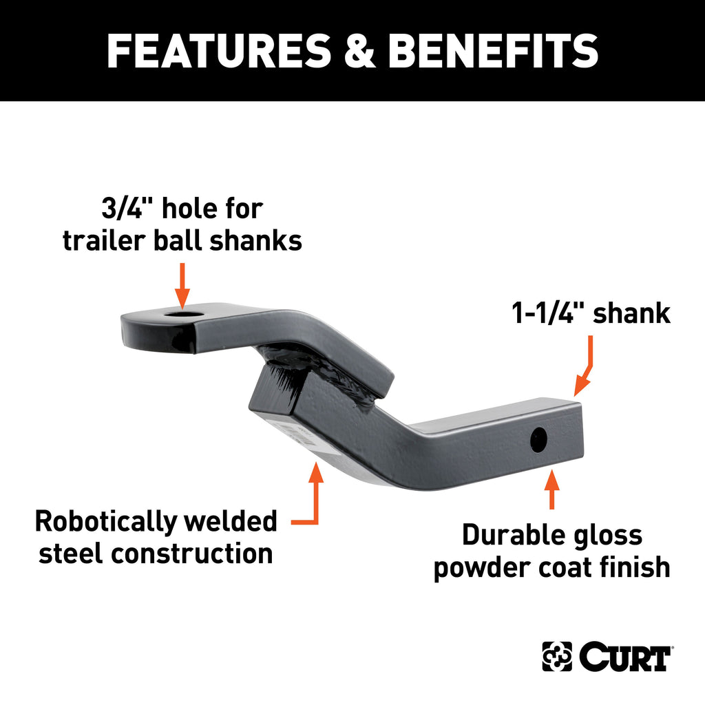 CURT 45510 Class 2 Ball Mount (1-1/4" Shank, 3,500 lbs., 3-1/8" Rise, 10-5/16" Long)