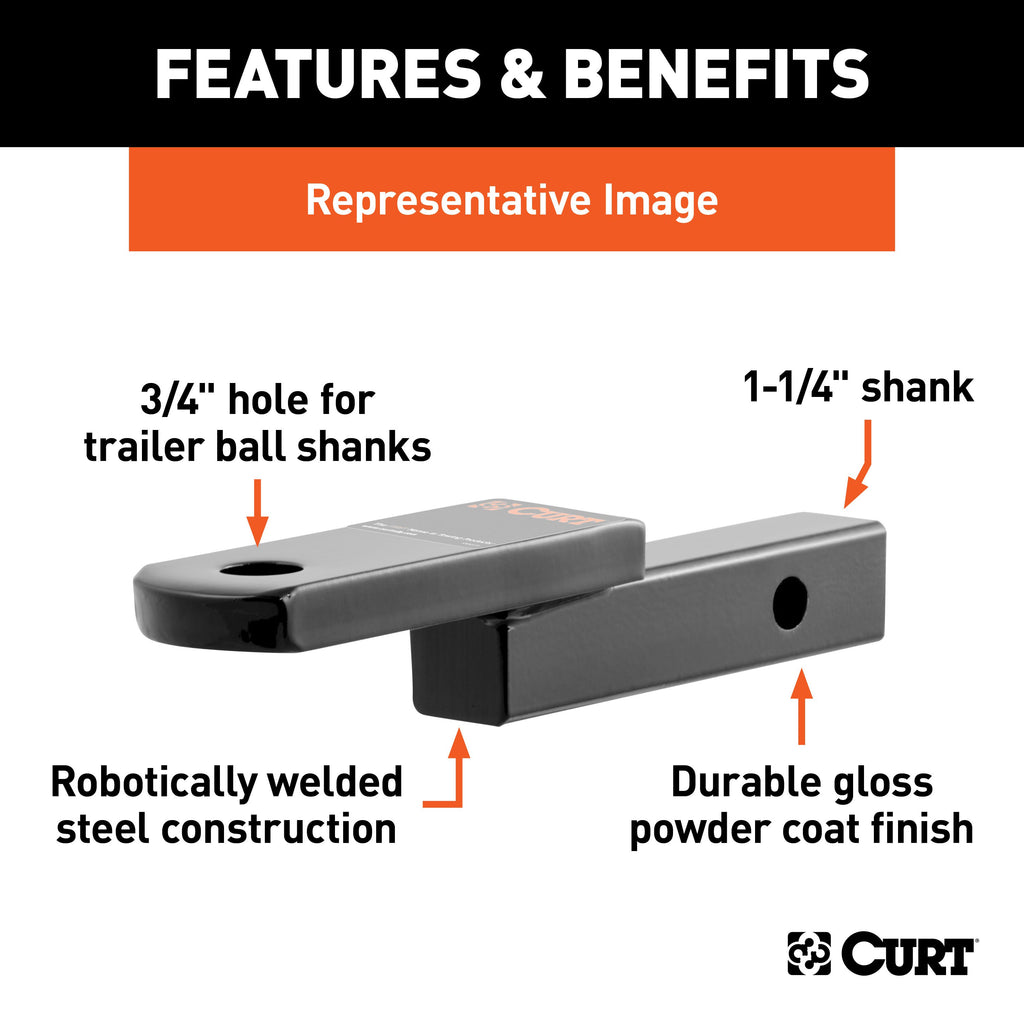 CURT 45518 Class 2 Ball Mount (1-1/4" Shank, 3,500 lbs., 1-1/4" Drop, 6-3/4" Long)