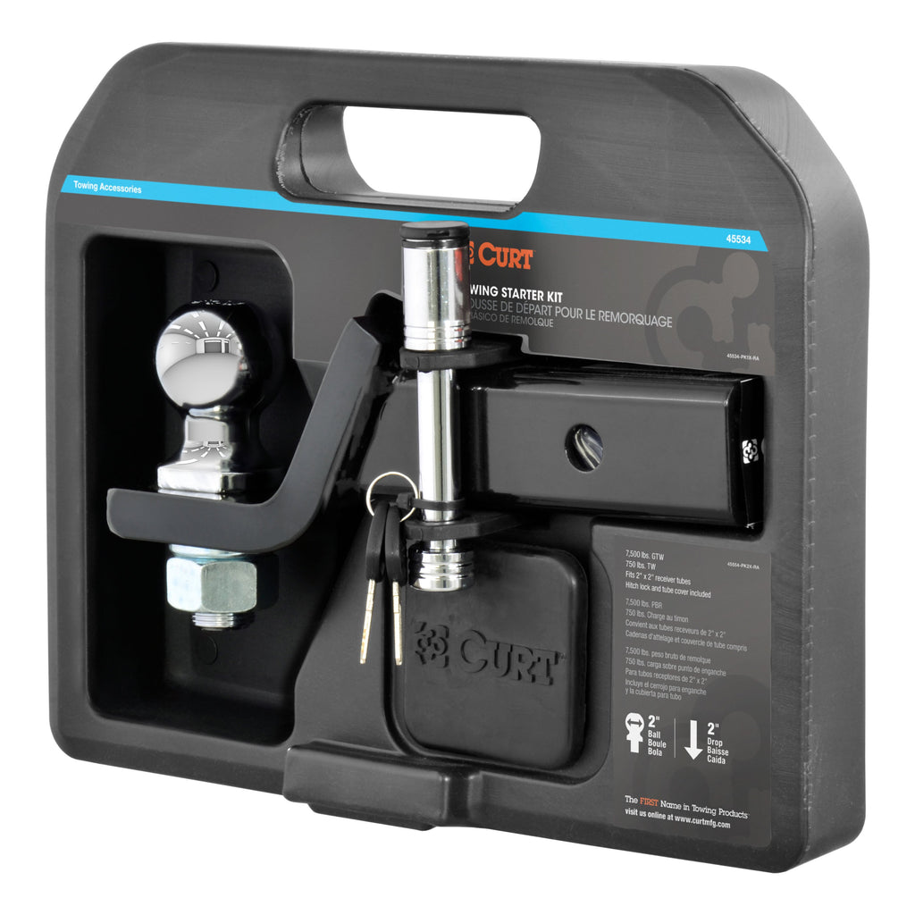 CURT 45534 Towing Starter Kit with 2" Ball (2" Shank, 7,500 lbs, 2" Drop)