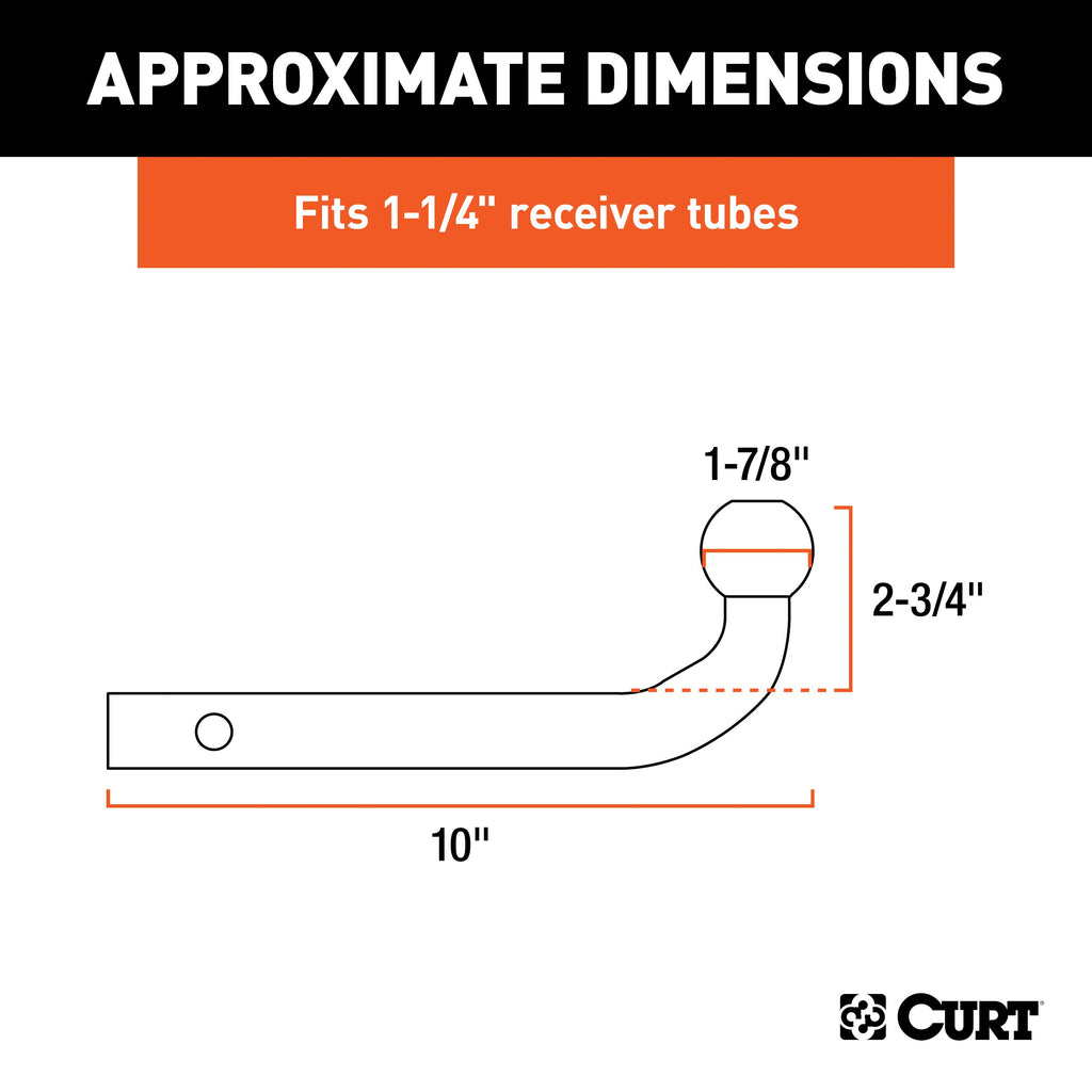CURT 45551 Euro Mount (1-7/8" Ball, 1-1/4" Shank, 3,500 lbs., 2-3/4" High, 10" Long)