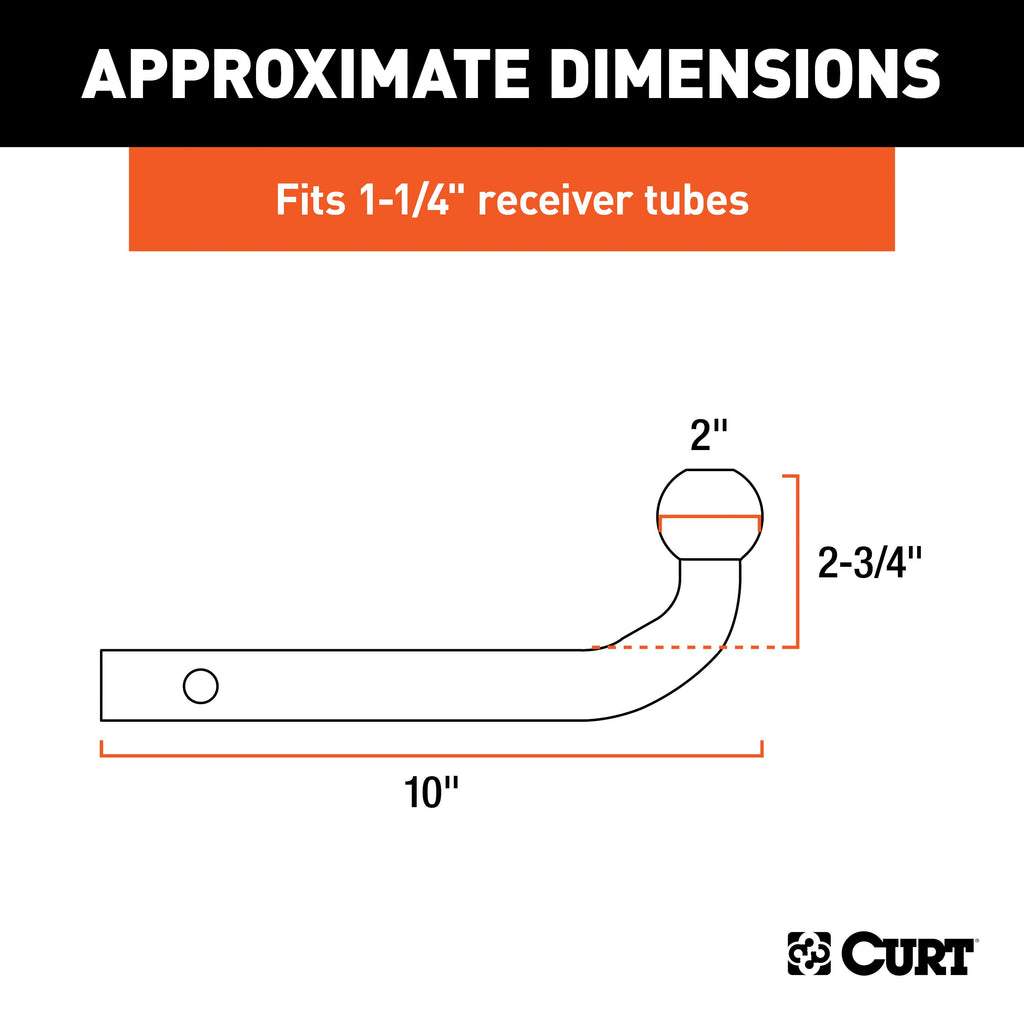 CURT 45552 Euro Mount (2" Ball, 1-1/4" Shank, 3,500 lbs., 2-3/4" High, 10" Long)