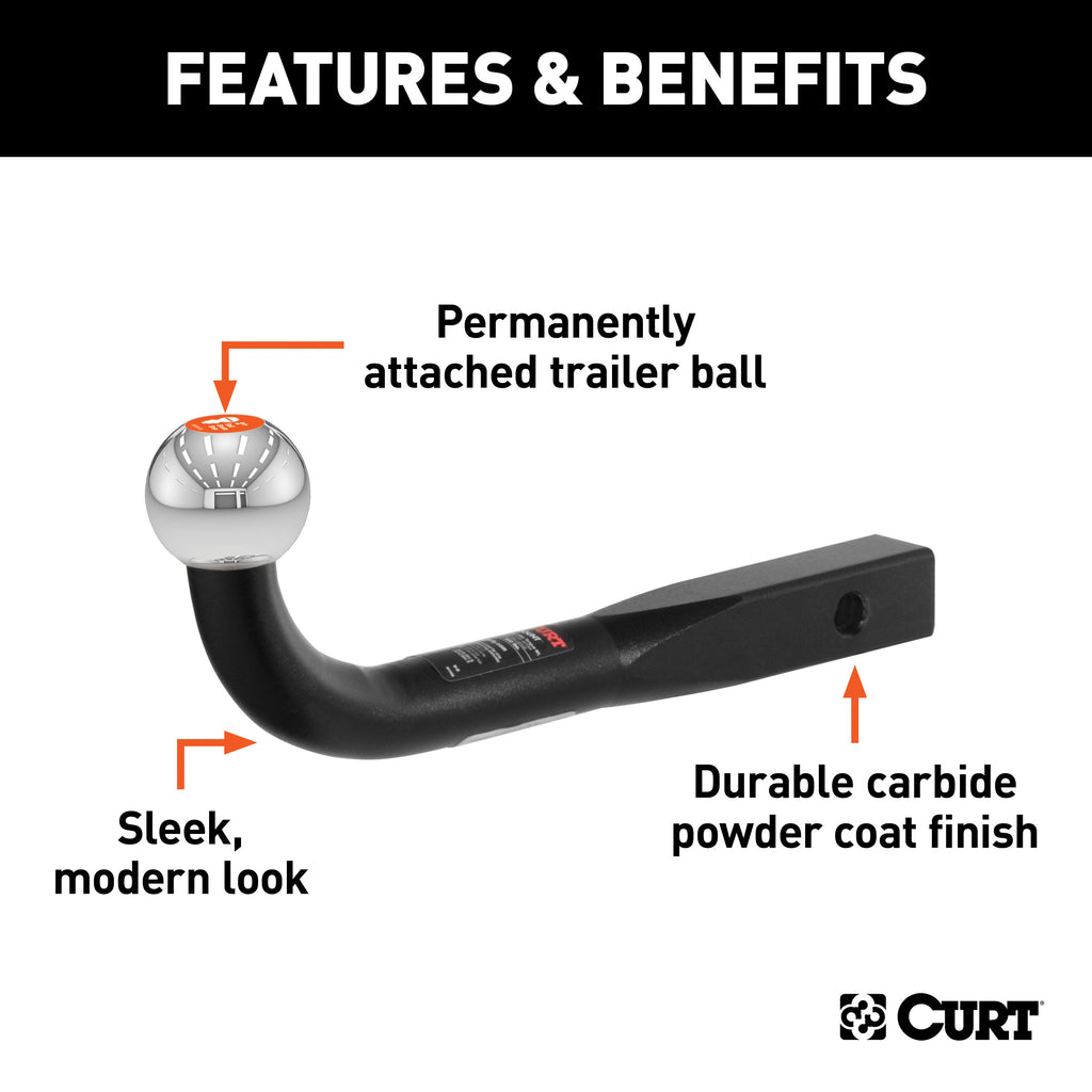 CURT 45552 Euro Mount (2" Ball, 1-1/4" Shank, 3,500 lbs., 2-3/4" High, 10" Long)