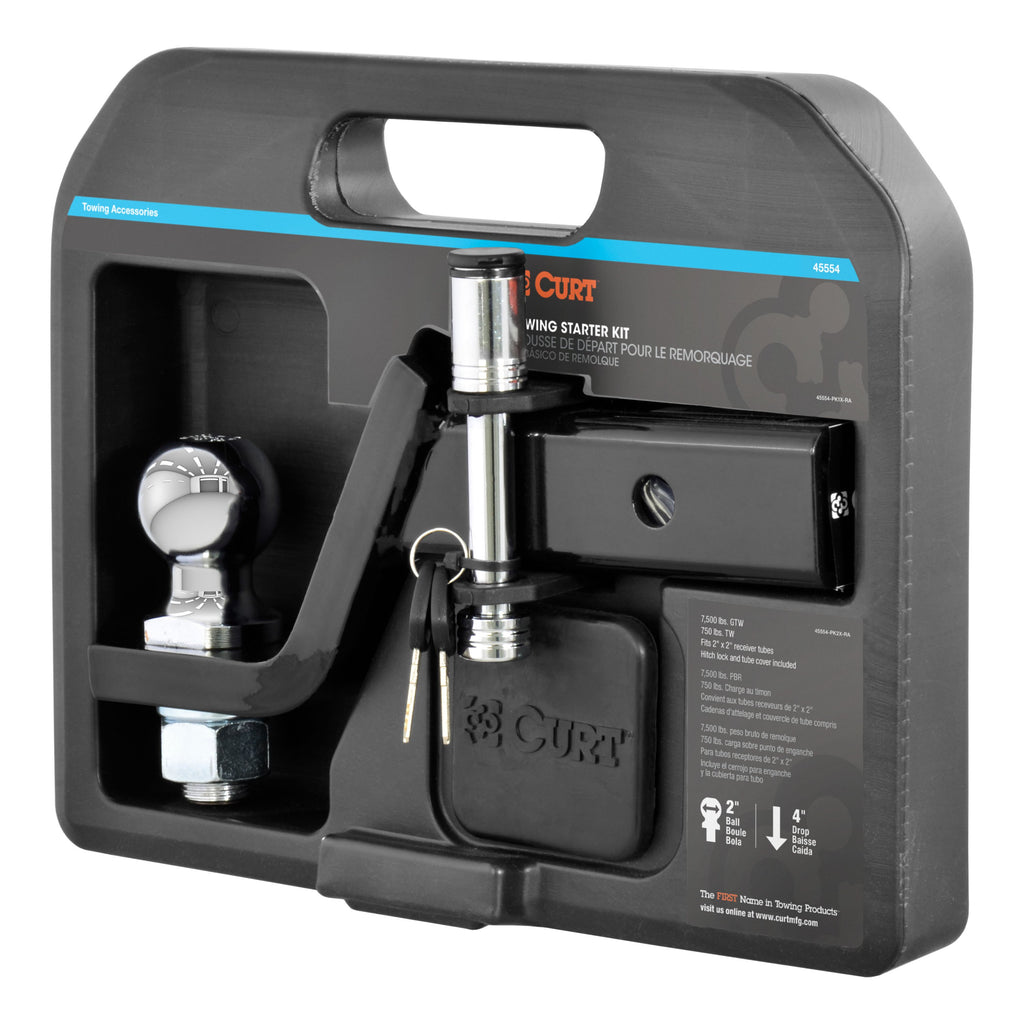 CURT 45554 Towing Starter Kit with 2" Ball (2" Shank, 7,500 lbs, 4" Drop)