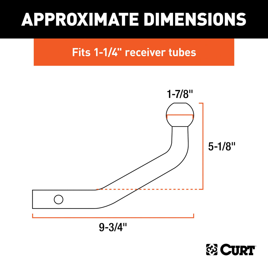 CURT 45561 Euro Mount (1-7/8" Ball, 1-1/4" Shank, 3,500 lbs., 5-1/8" High, 9-3/4" Long)