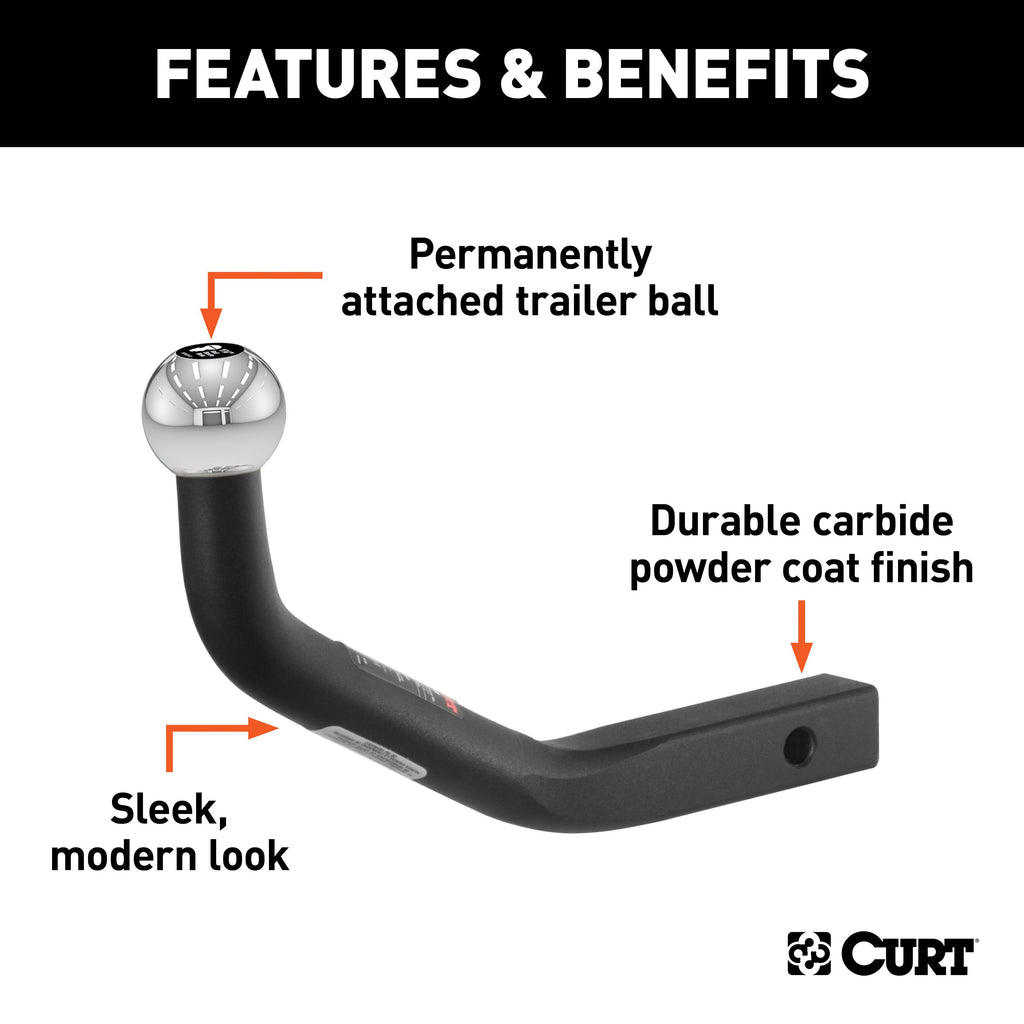 CURT 45561 Euro Mount (1-7/8" Ball, 1-1/4" Shank, 3,500 lbs., 5-1/8" High, 9-3/4" Long)