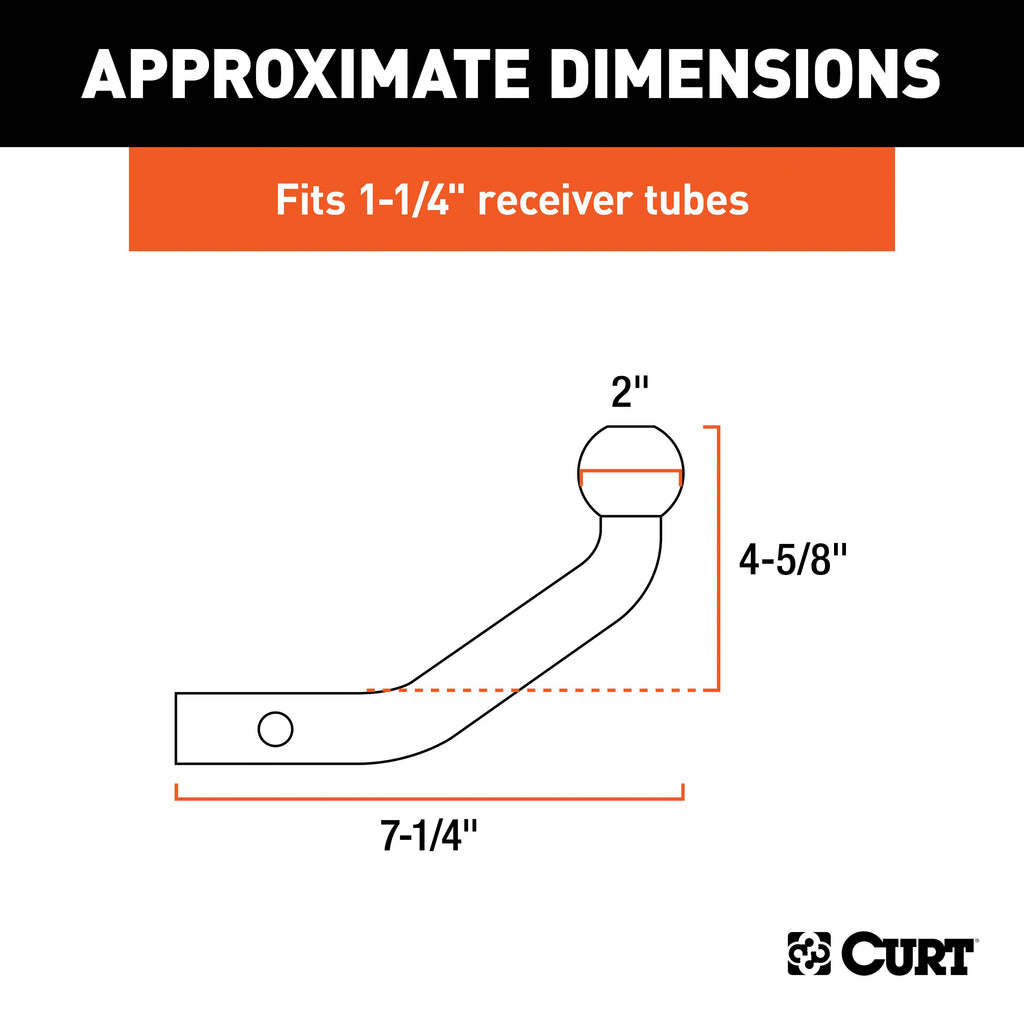CURT 45572 Euro Mount (2" Ball, 1-1/4" Shank, 3,500 lbs., 4-5/8" High, 7-1/4" Long)