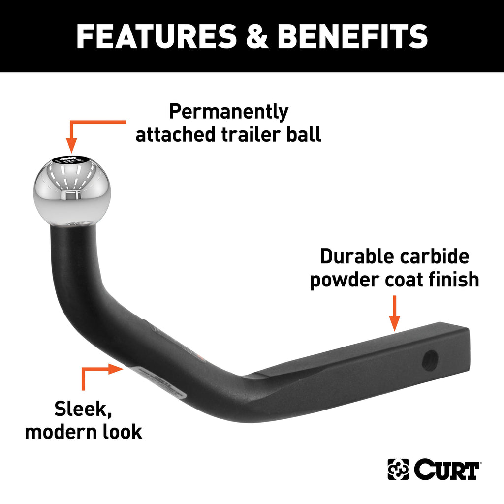 CURT 45591 Euro Mount (1-7/8" Ball, 1-1/4" Shank, 3,500 lbs., 5-1/8" High, 11-1/4" Long)