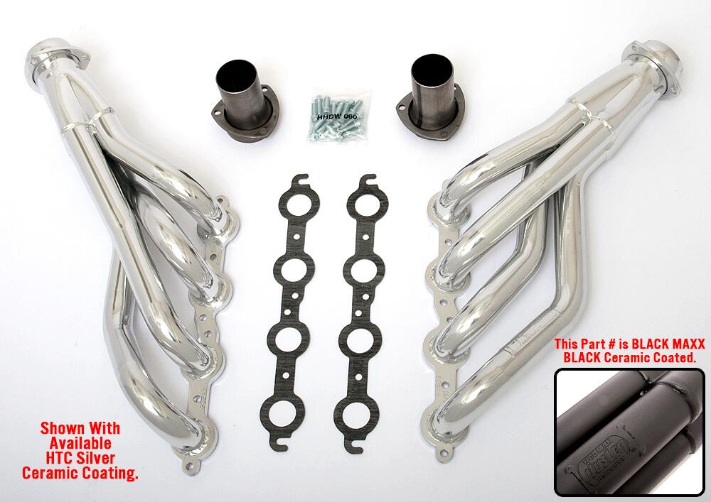 Ls-Into-Tri-5-Chevy-Headers;-1-34-In.-Dia,-Mid-Length-Tubes;-Black-Maxx