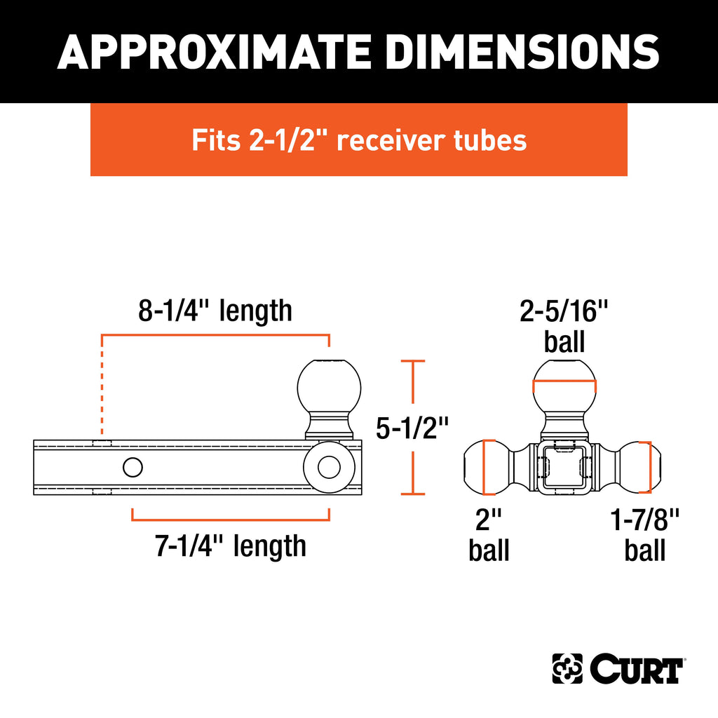 CURT 45651 Multi-Ball Mount (2-1/2" Hollow Shank, 1-7/8", 2" & 2-5/16" Black Balls)