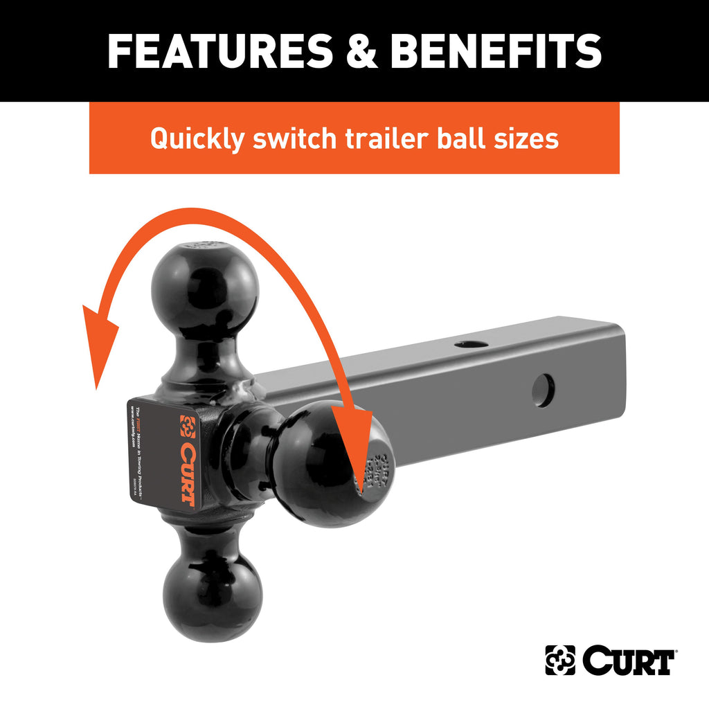 CURT 45652 Multi-Ball Mount (2" Hollow Shank, 1-7/8", 2" & 2-5/16" Black Balls)